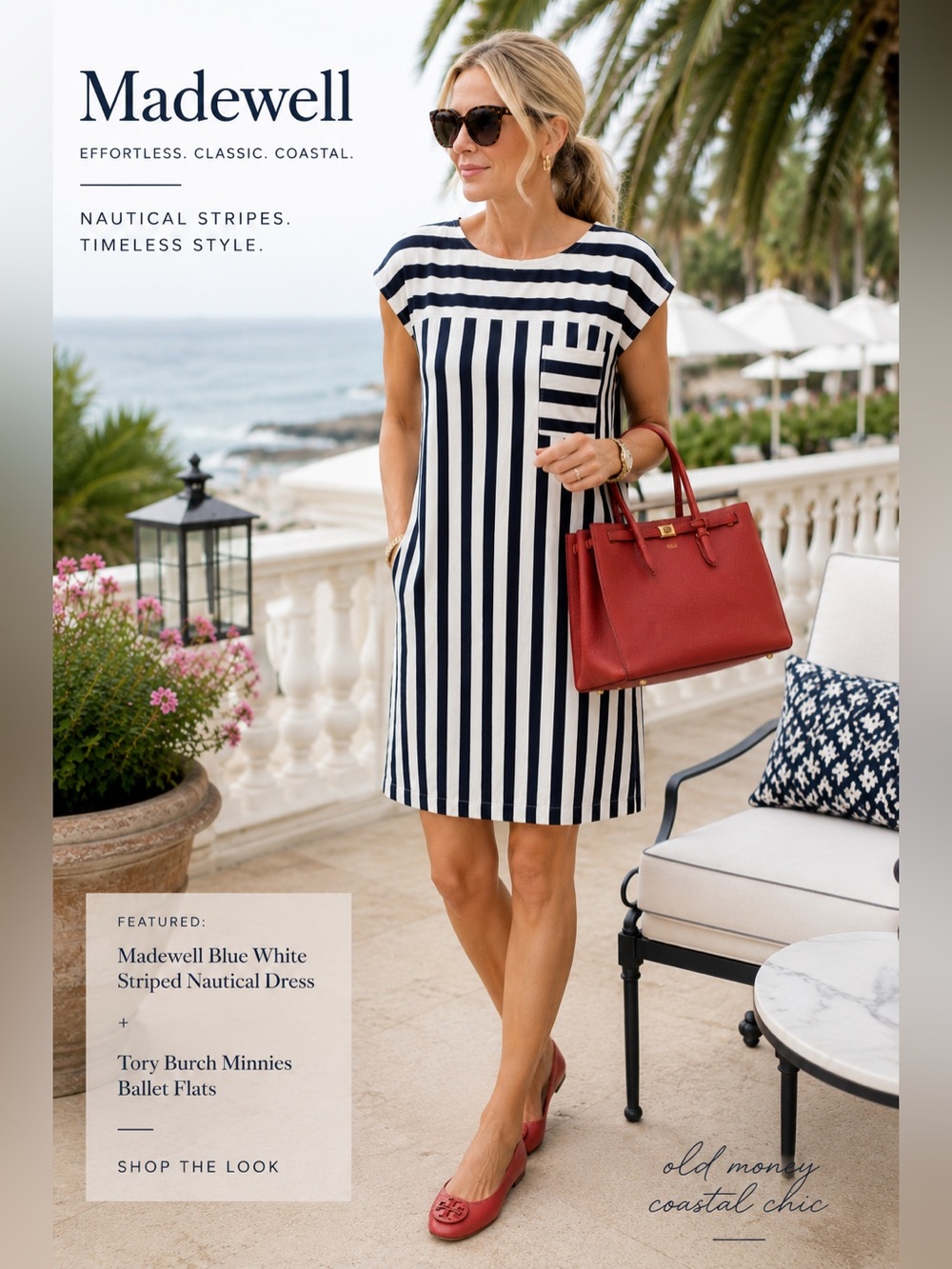 Madewell Blue White Striped Nautical Dress Tunic Cover Up Deep Pockets Travel